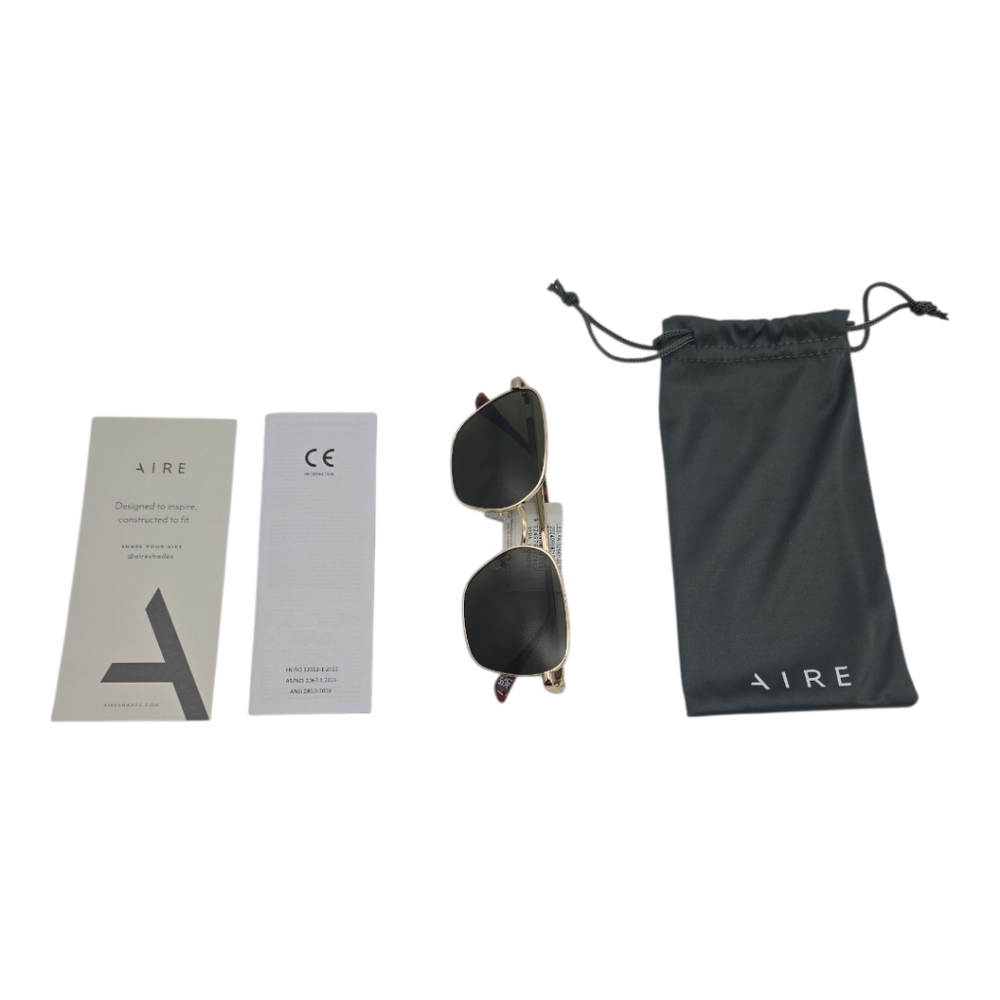 AIRE Spiral Sunglasses NWT Gold Frame Large Fit Protective Pouch Retail